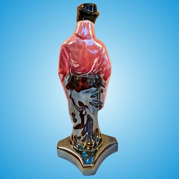 Tall mid-century Hollywood Regency lusterware Chinese pink black gold statuette - Picture 9 of 16